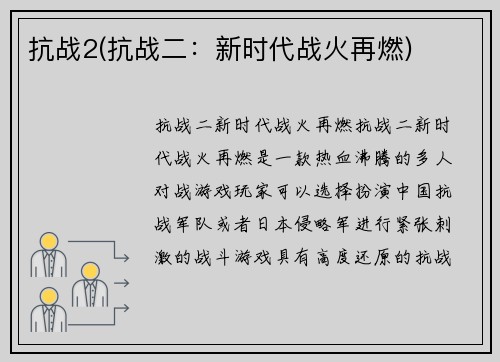 抗战2(抗战二：新时代战火再燃)